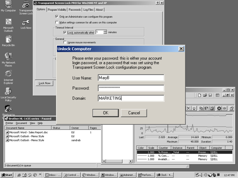 Screenshot of Transparent Screen Lock PRO for WinNT/2000/XP/2003 3.00