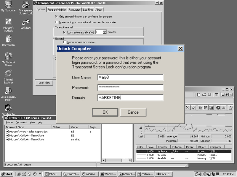 Screenshot of Transparent Screen Lock PRO for WinNT/2000/XP/2003