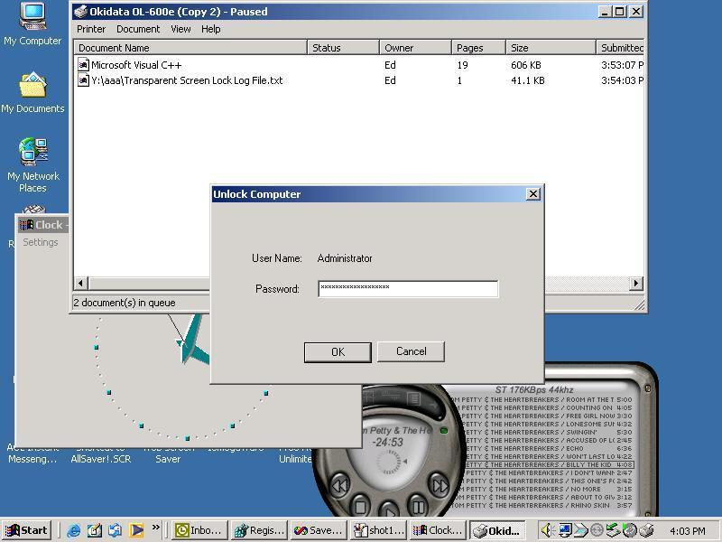 Screenshot of Transparent Screen Lock for Win2K/NT/XP